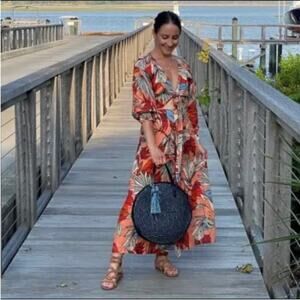 Nicholas Asilah floral linen long sleeve cutout tie midi dress 10